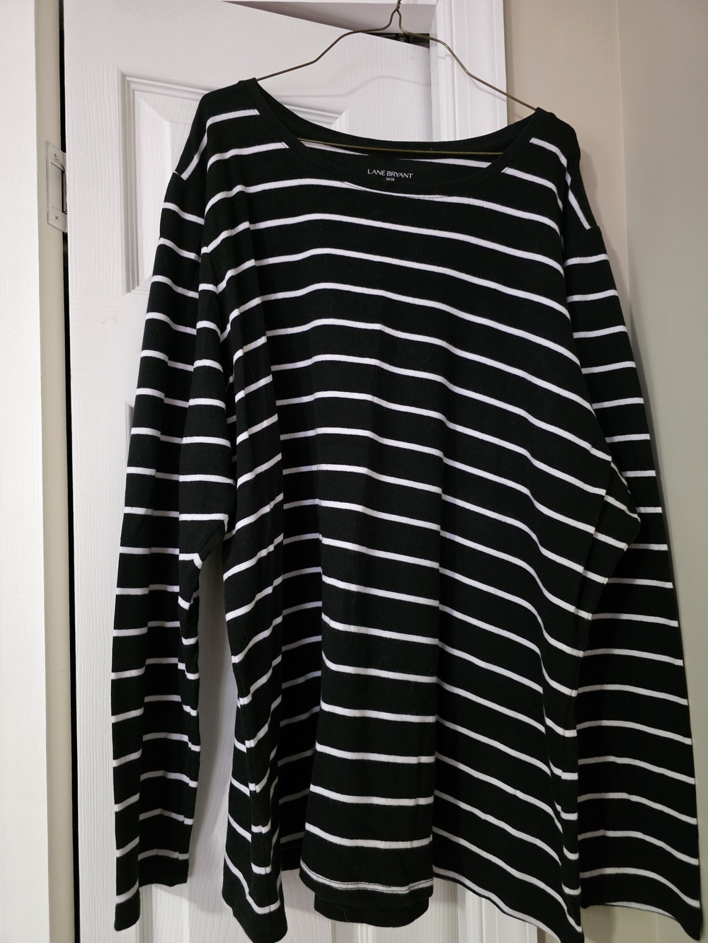 Lane Bryant Black and White Striped Scoop Neck Top
